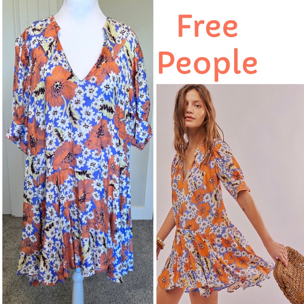 Free People Sugar Crush Babydoll
Mini Dress - Cobalt Combo Pockets Sz Large
